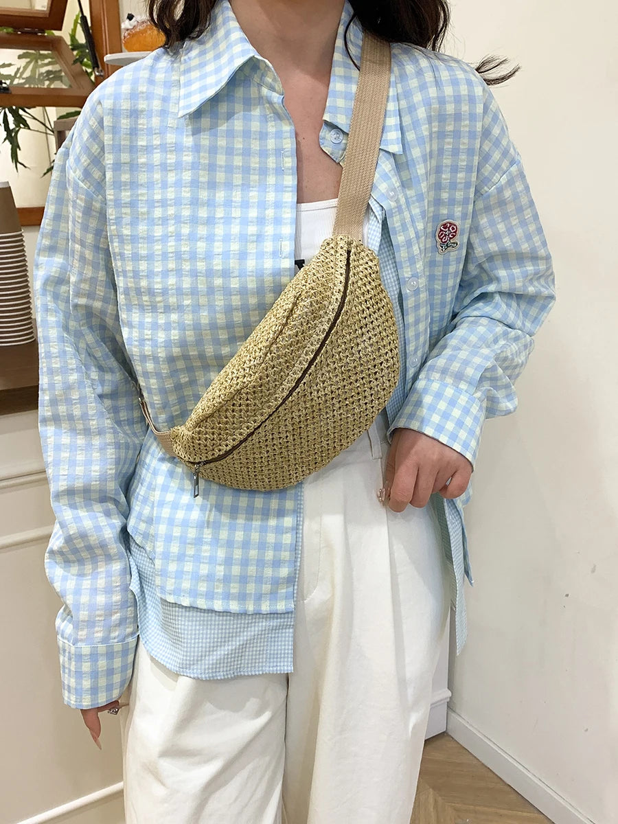 Bolso Riñonera Tejido Estilo Rafia para Playa