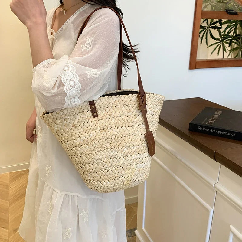 Bolso Shopper de Rafia Cesta para Playa y Verano
