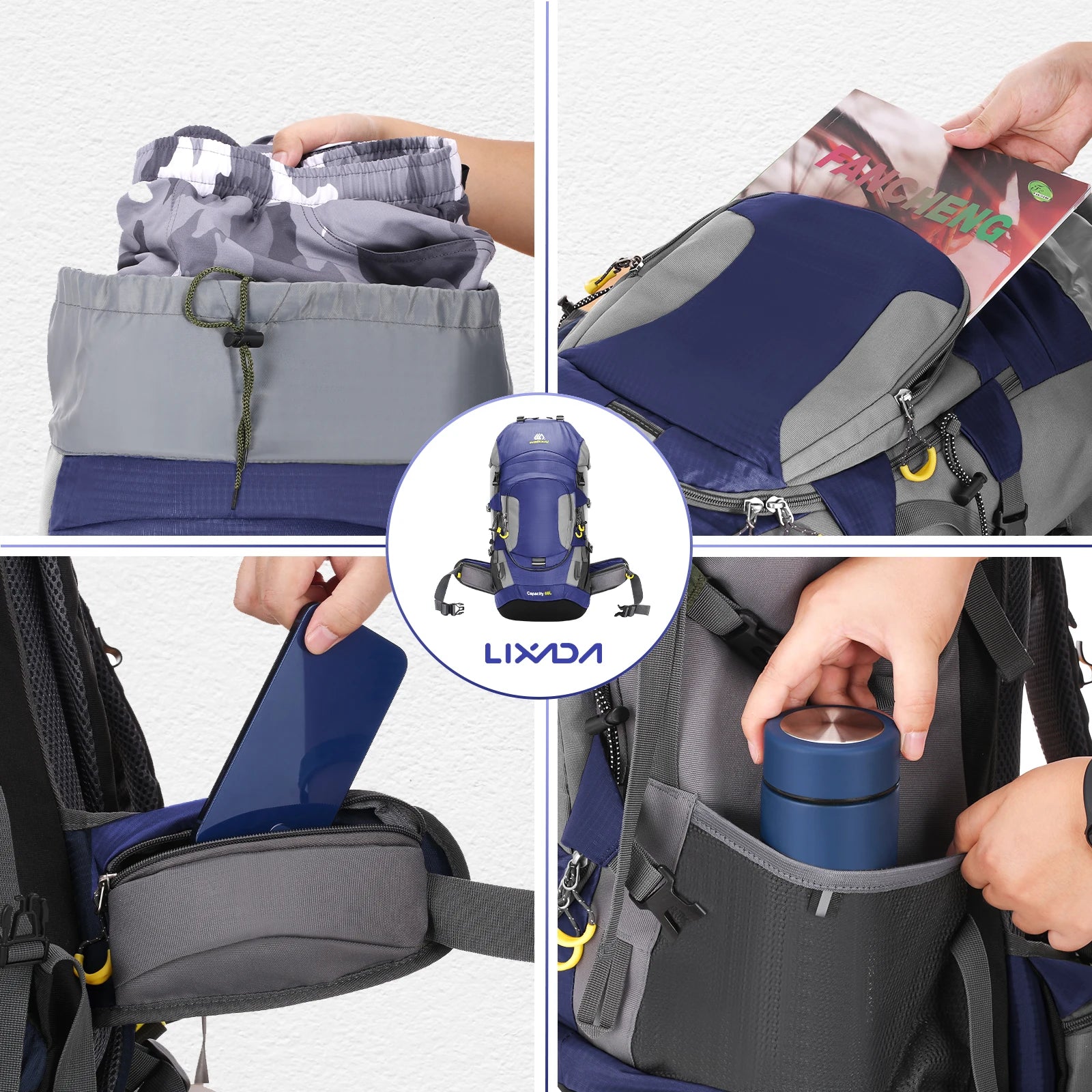 LIXADA 60L Blue Outdoor Backpack – Large Capacity and Maximum Comfort