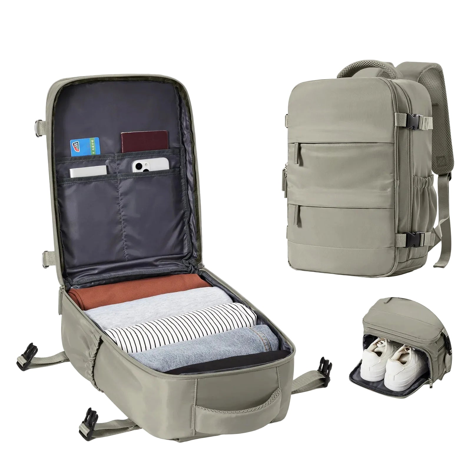 Brown Nylon Cabin Travel Backpack – Sophisticated Style and Smart Functionality