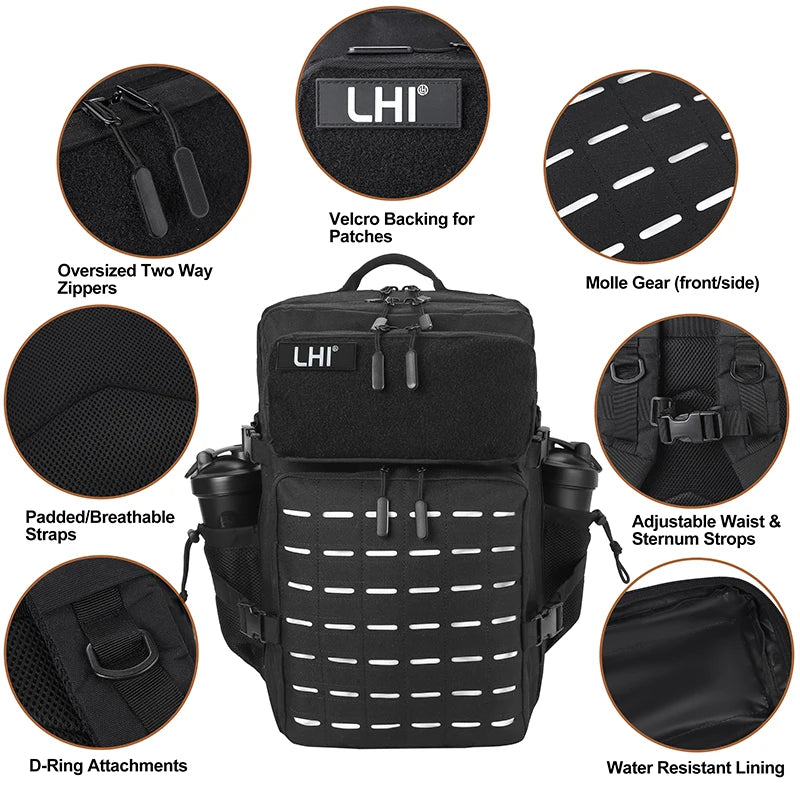 45L Tactical Backpack for Travel and Hiking in Black Oxford Fabric – Durable and High-Performance