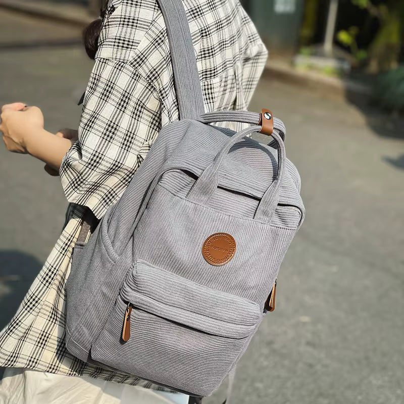 Casual Corduroy Backpack for Teens, 14 Laptop Compartment, High School &amp; College Bag with Zipper Pocket, Backpacks for School