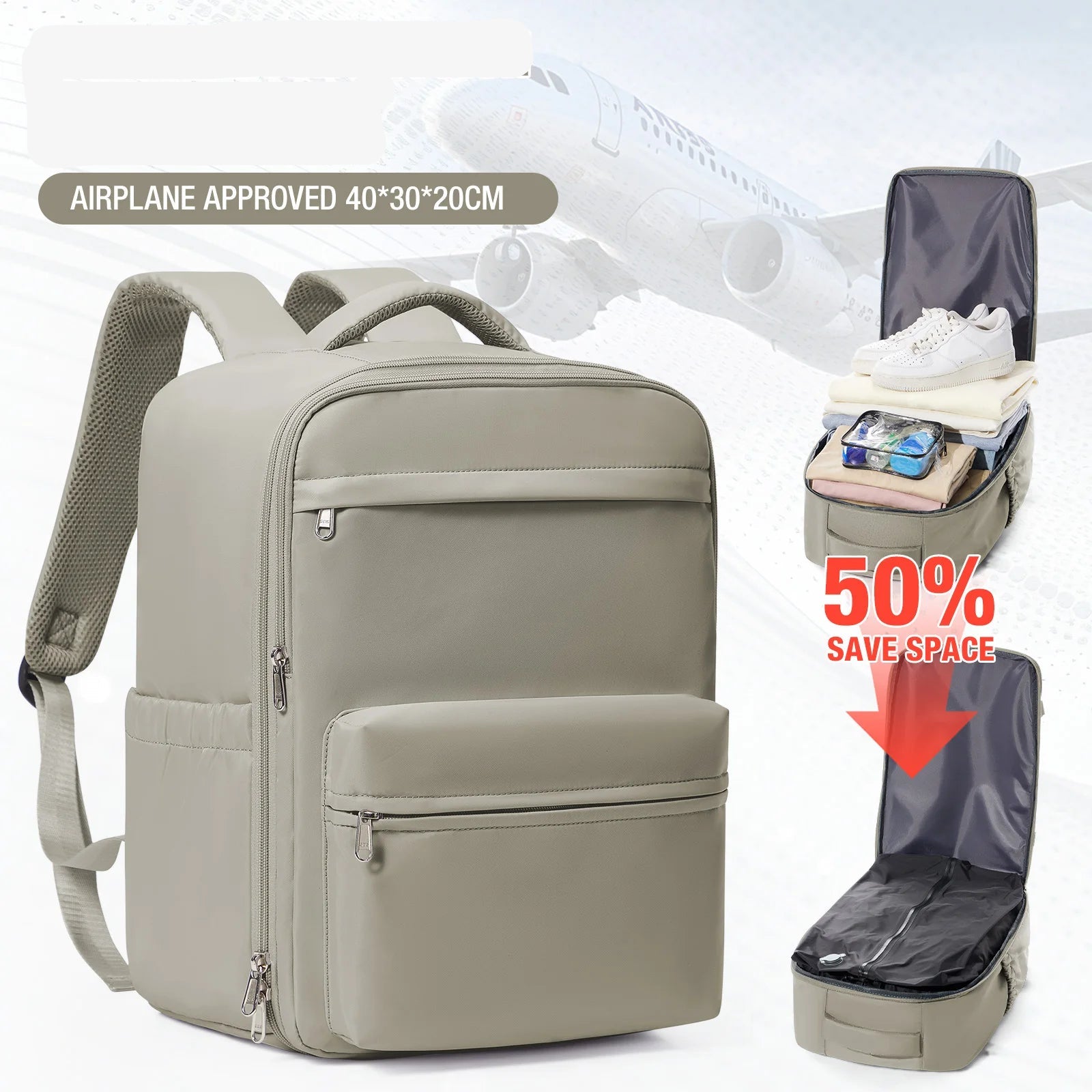 Mochila Likros de Compresión al Vacío Caqui – Viaje Inteligente y Estilo Natural