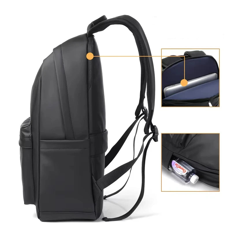 Mochila Impermeable de PU para Hombre – Estilo Urbano y Protección Total