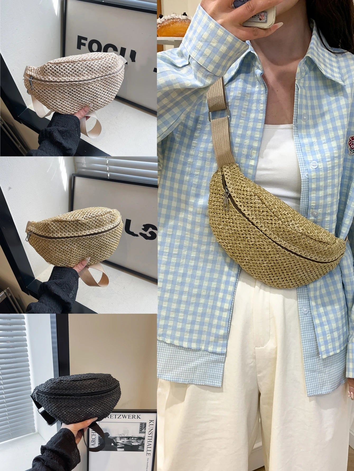 Bolso Riñonera Tejido Estilo Rafia para Playa