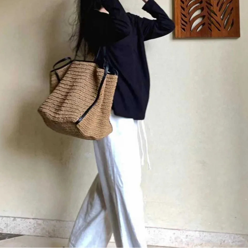 Bolso Tote XL de Poliéster Tejido – Gran Capacidad y Estilo Boho Duradero