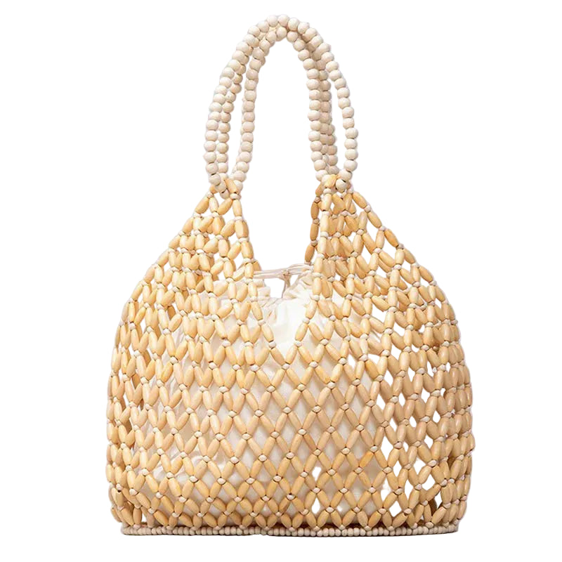 Bolso Bucket Artesanal de Cuentas de Madera – Diseño Calado y Estilo Boho Chic