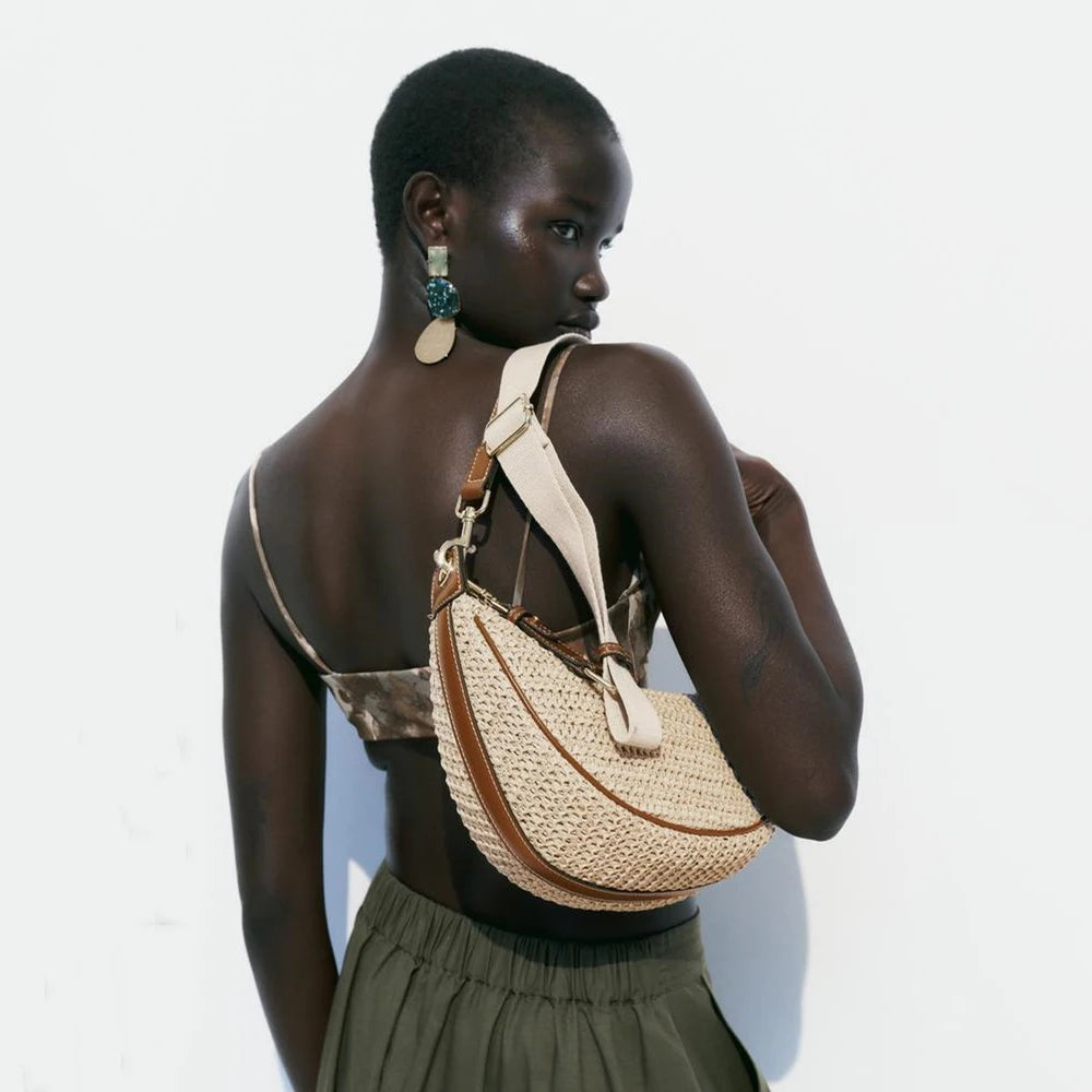 Bolso Bandolera de Rafia Tejida Compacto para Playa