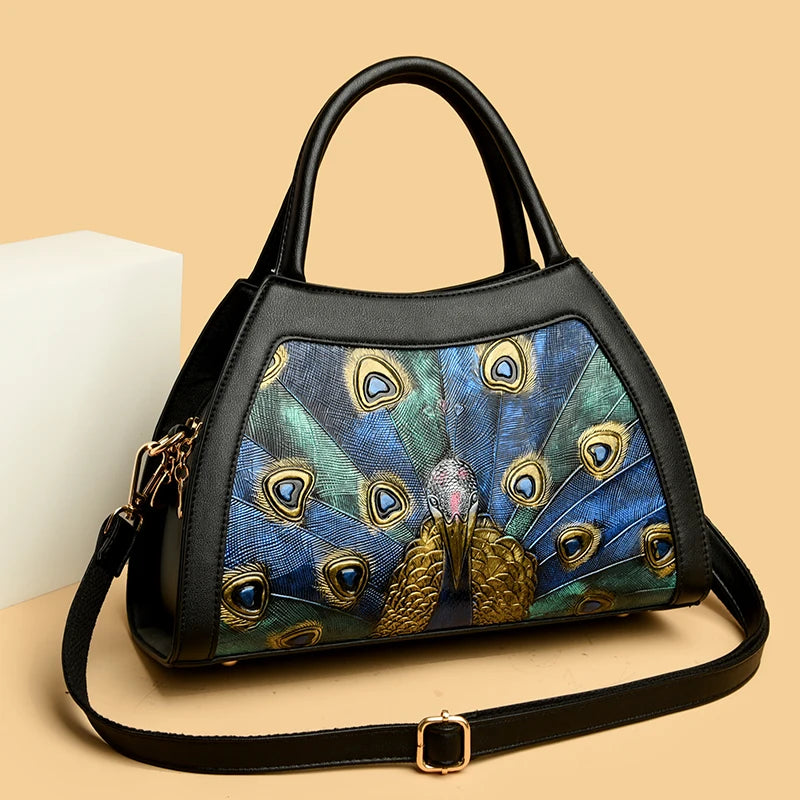 Bolso Tote de PU con Diseño Pavo Real – Elegancia Fashion para Mujer