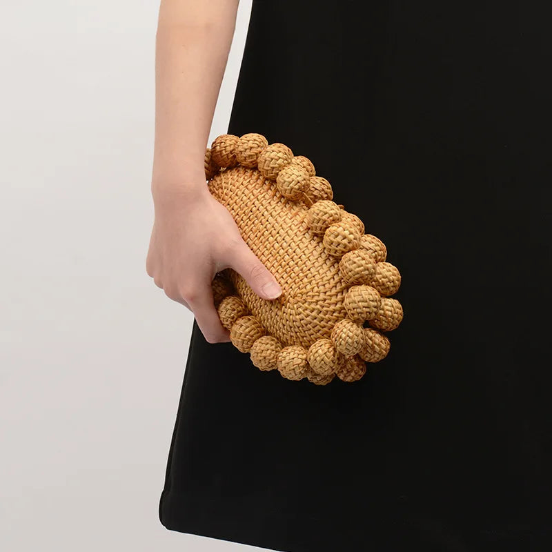 Rigid Egg-Shaped Rattan Clutch Bag – Artisanal Luxury for Parties and Events