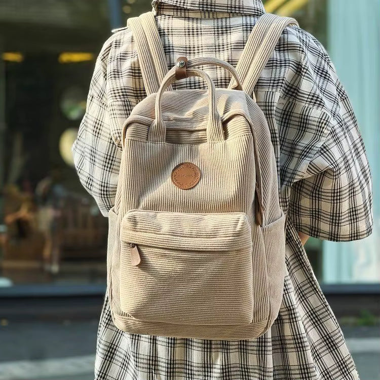 Casual Corduroy Backpack for Teens, 14 Laptop Compartment, High School &amp; College Bag with Zipper Pocket, Backpacks for School