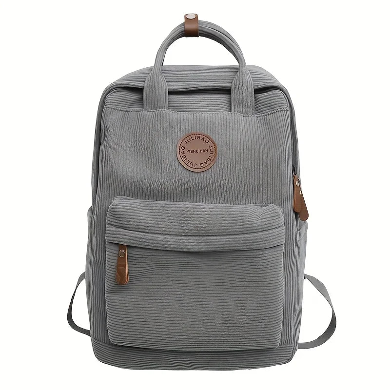 Casual Corduroy Backpack for Teens, 14 Laptop Compartment, High School &amp; College Bag with Zipper Pocket, Backpacks for School