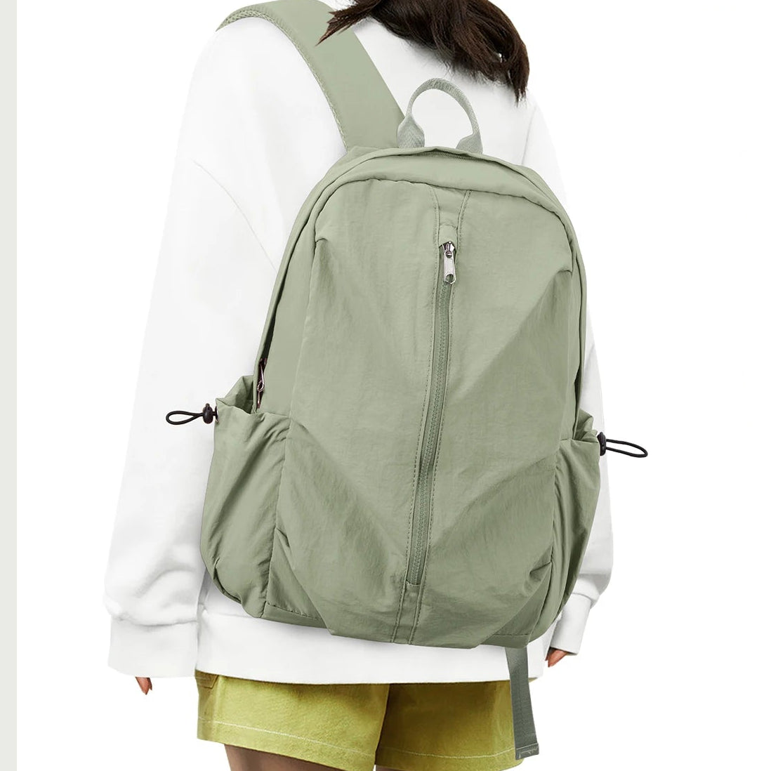 Unisex Green Nylon Casual Backpack – Lightweight and Functional
