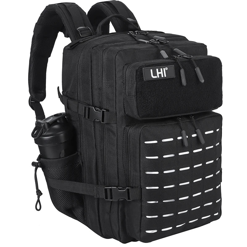 45L Tactical Backpack for Travel and Hiking in Black Oxford Fabric – Durable and High-Performance