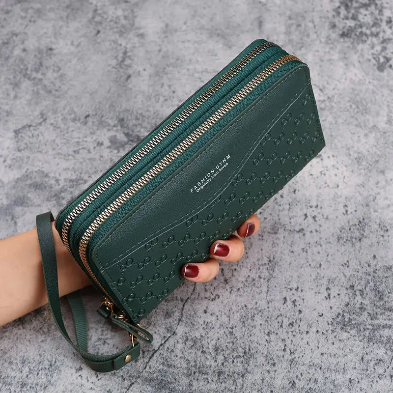 Cartera de Mano con Doble Cremallera y Muñequera para Mujer