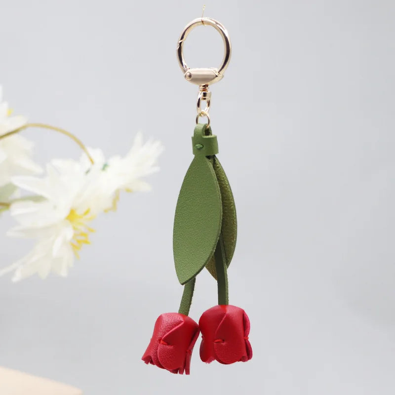 Leather Tulip Charm for Handbag – Spring Floral Elegance