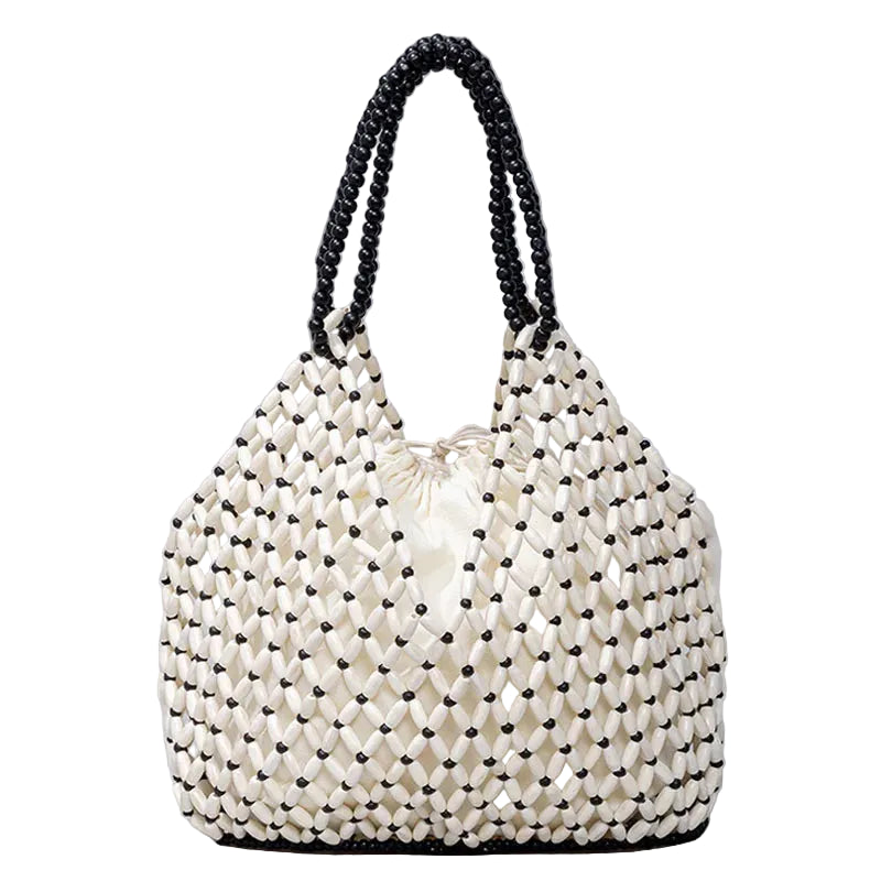 White Beaded Bucket Bag – Artisanal Elegance and Luxurious Openwork Design