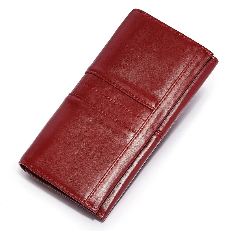 Cartera Larga de Piel Genuina con RFID para Mujer - Rojo