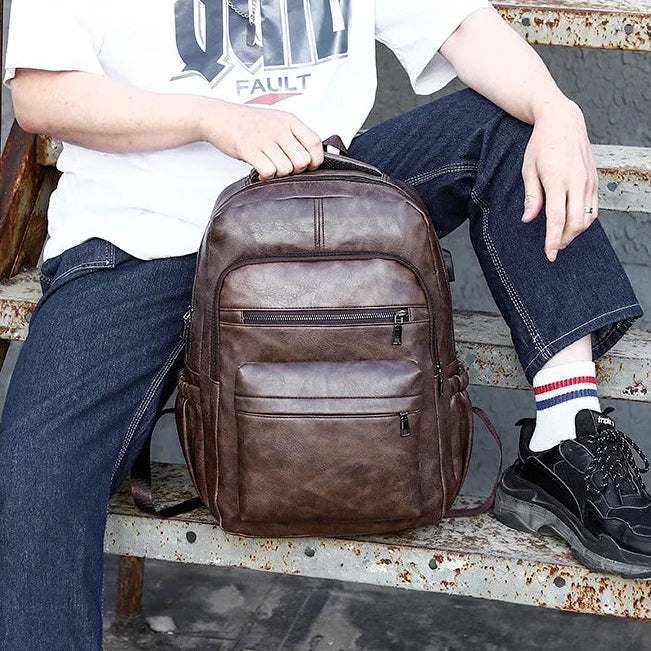 Premium PU Leather Casual Backpack – Urban Style and Smart Organization