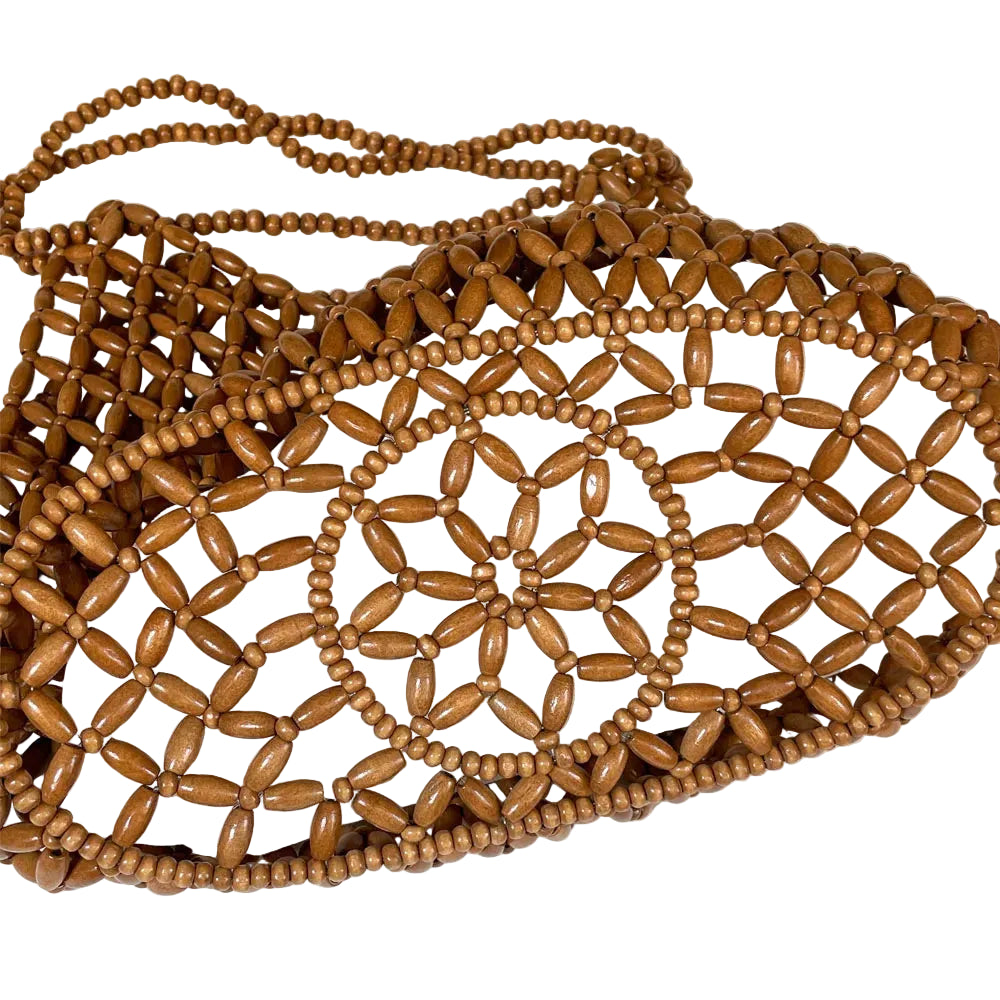 Bolso Bucket Artesanal de Cuentas de Madera – Diseño Calado y Estilo Boho Chic