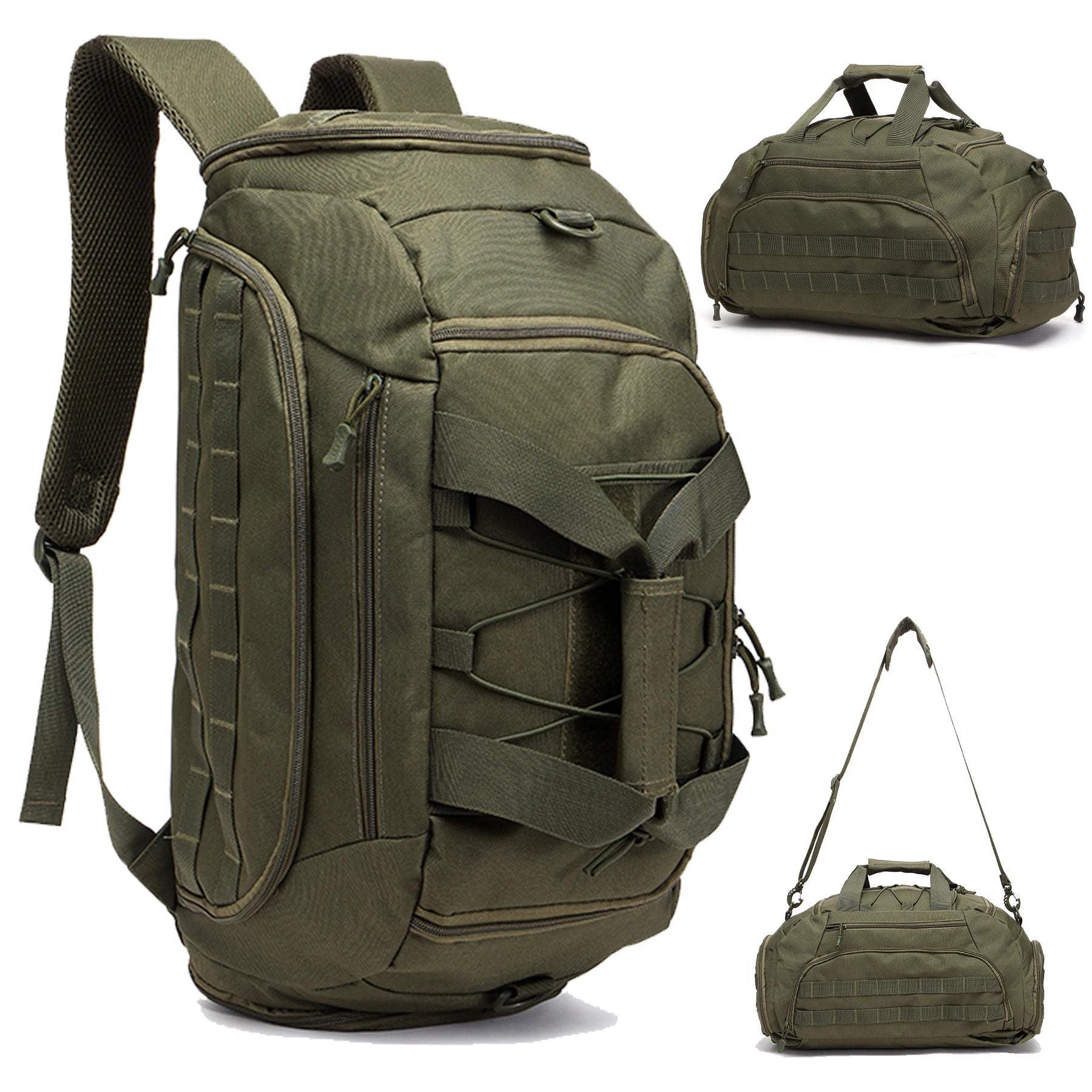 Tactical Gym Backpack with Shoe Compartment, Convertible 3-in-1 Duffel Sling Bag for Men Women, Weekender Overnight Travel Bag