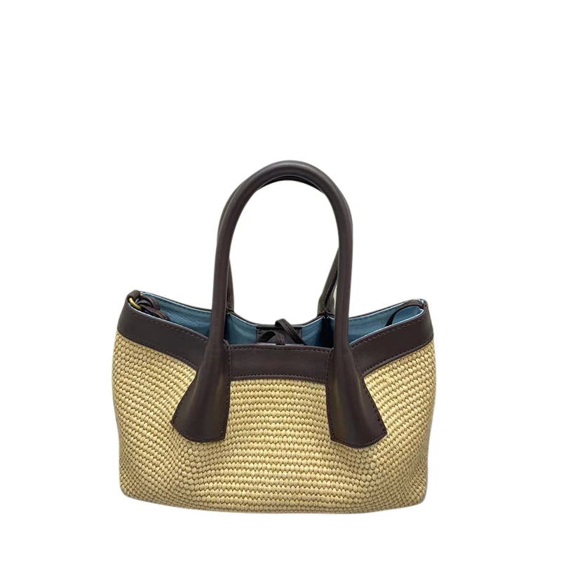 Raffia and Leather Tote Bag – Reversible Luxury and High-Capacity Design