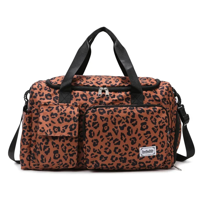 Bolsa de Viaje Café para Mujer – Elegancia Animal Print y Gran Capacidad
