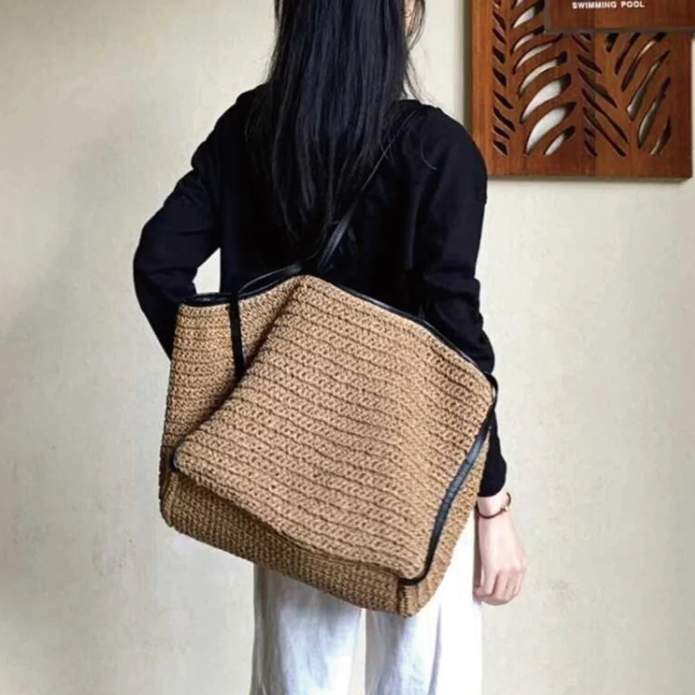 Bolso Tote XL de Poliéster Tejido – Gran Capacidad y Estilo Boho Duradero
