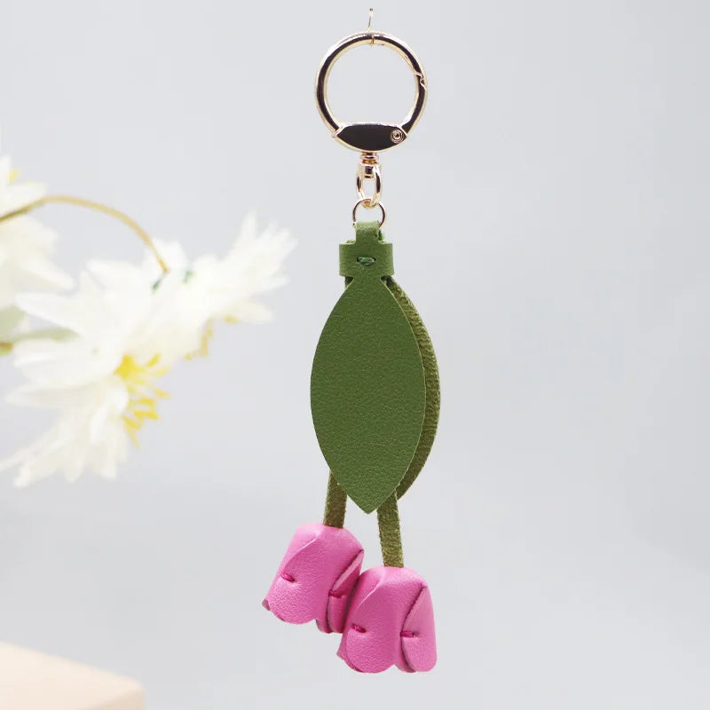 Leather Tulip Charm for Handbag – Spring Floral Elegance