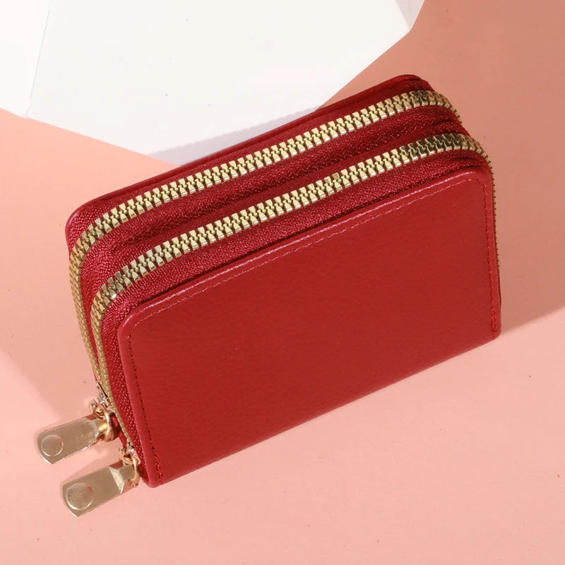 Tarjetero Acordeón con Doble Cremallera para Mujer - Rojo